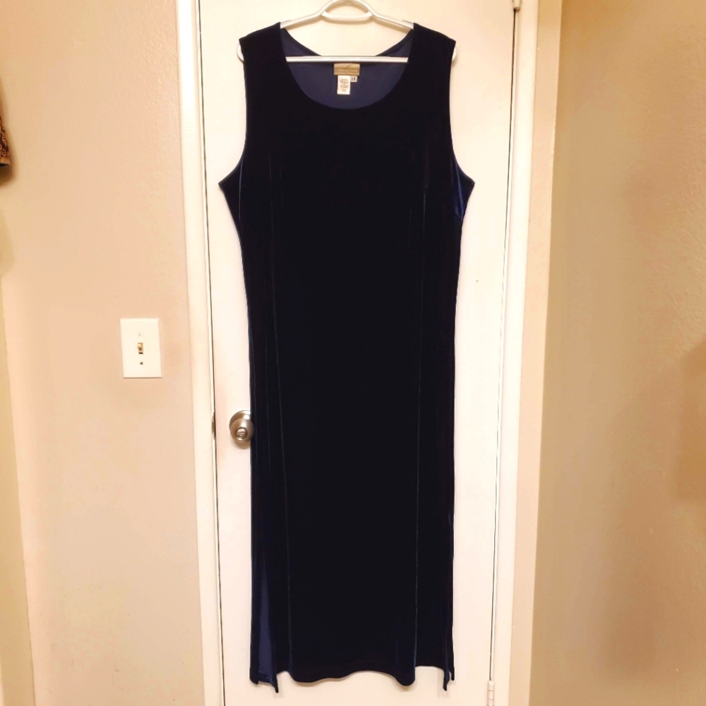Coldwater Creek 2X Long Navy Velvet Dress